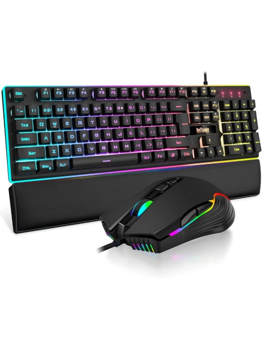 RGB Backlit Wired Gaming Keyboard & Mouse Combo with Soft Wrist Rest - 3 in 1 PC